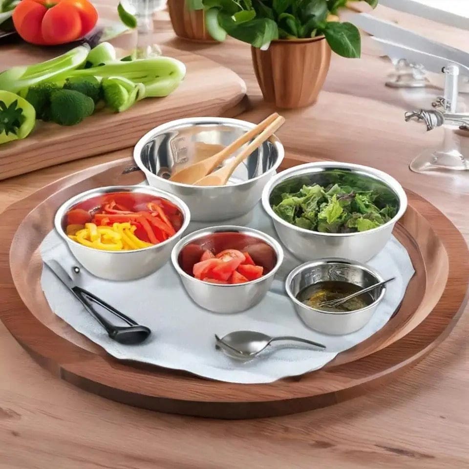 Set Of 5 Metal Mixing Bowls, Non Slip Nesting Whisking Bowls Set, Mixing Bowls For Salad Cooking Baking Food Container, Stackable Portable Cooking Nesting Storage Bowls For Home Kitchen Outdoor Camping, Rust-proof Food Storage Prep Bowl Set Of 5 Metal Mixing Bowls, Non Slip Nesting Whisking Bowls Set, Mixing Bowls For Salad Cooking Baking Food Container, Stackable Portable Cooking Nesting Storage Bowls For Home Kitchen Outdoor Camping, Rust-proof Food Storage Prep Bowl